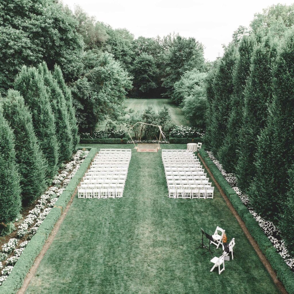 graydon hall manor wedding ceremony aerial picture